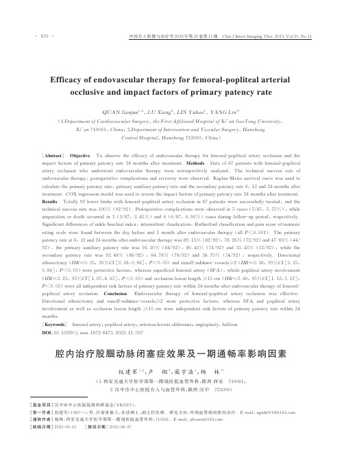 腔内治疗股腘动脉闭塞症效果及一期通畅率影响因素