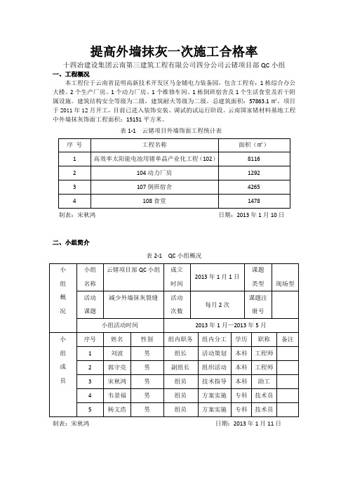 提高外墙抹灰一次施工合格率：QC成果