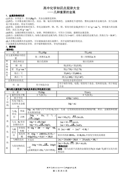 高中化学知识点—几种重要的金属
