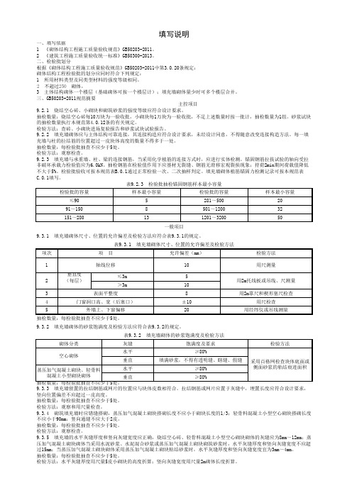 填充墙砌体检验批