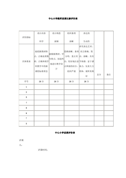 中心小学教师说课比赛评价表