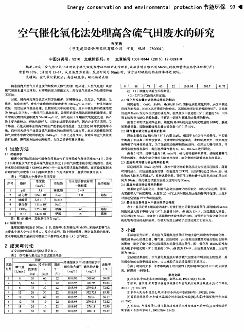 空气催化氧化法处理高含硫气田废水的研究