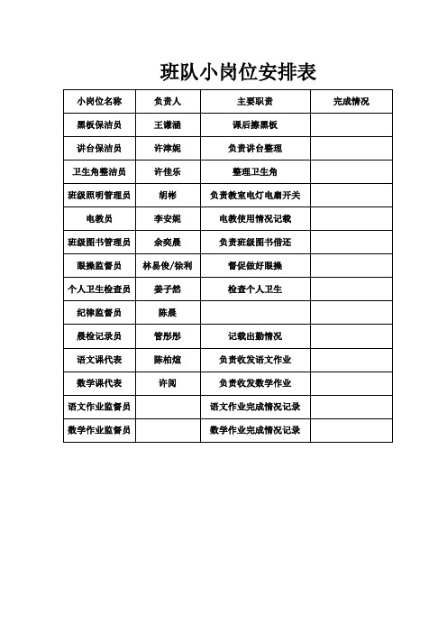 班队小岗位安排表
