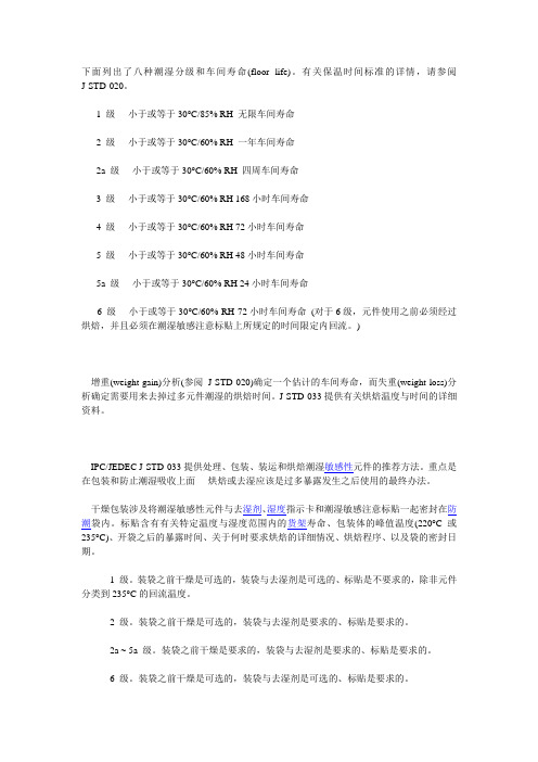 潮湿分级和车间寿命