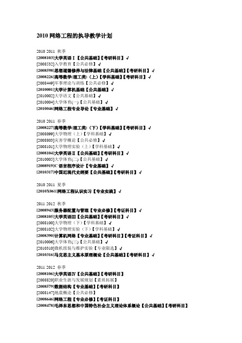 防灾科技学院10级灾害信息工程网络工程方向培养方案