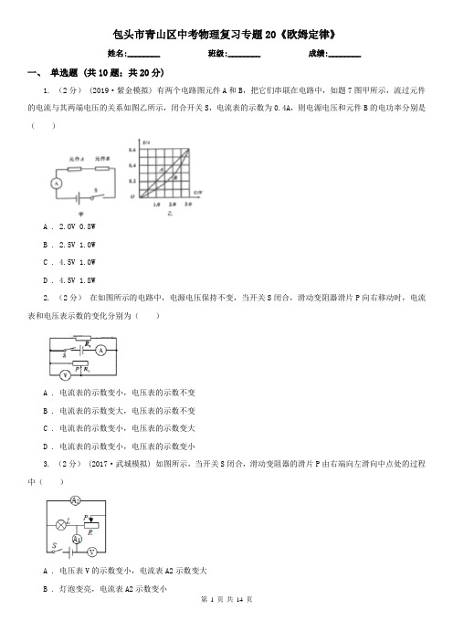 包头市青山区中考物理复习专题20《欧姆定律》