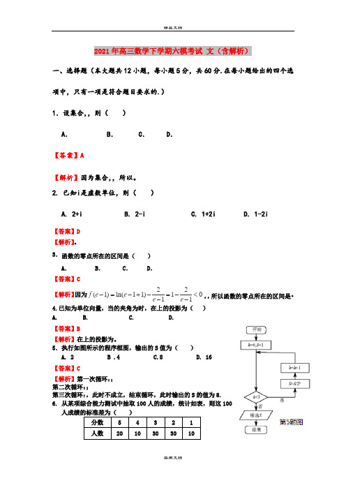 2021年高三数学下学期六模考试 文(含解析)