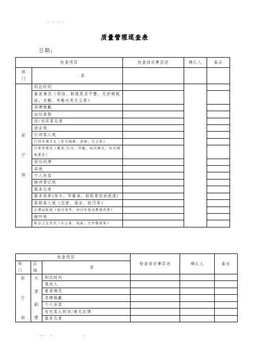 酒店质检表格模板