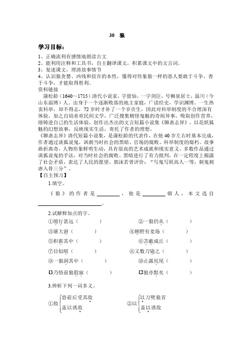 人教版七年级语文下册30 狼优质学案 