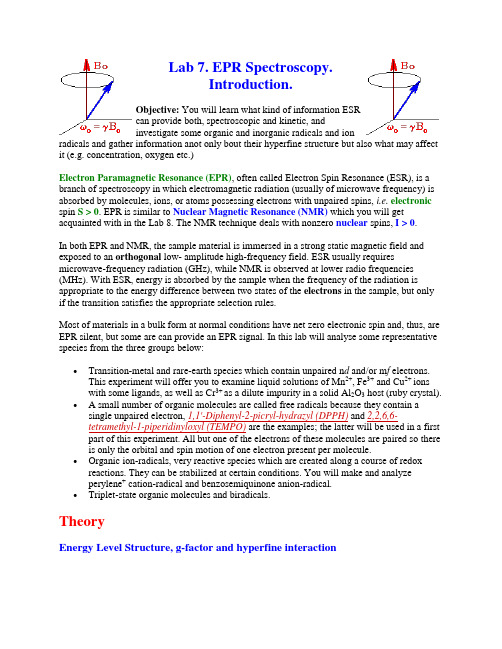 EPR Spectroscopy. Introduction