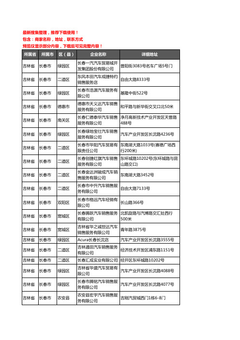 新版吉林省长春市4S店企业公司商家户名录单联系方式地址大全112家