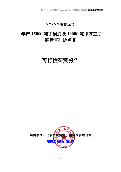 年产15000吨丁酮肟及10000吨甲基三丁酮肟基硅烷项目可行性研究报告中投信德