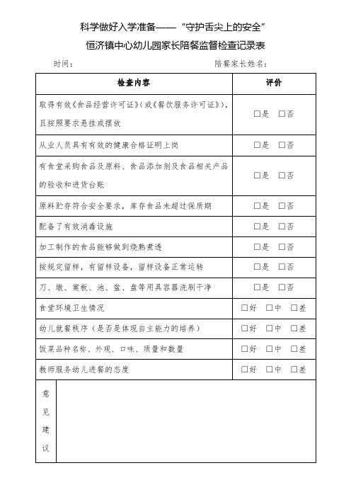 家长、园长陪餐监督检查记录表