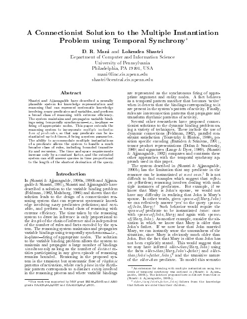 A connectionist solution to the multiple instantiation problem using temporal synchrony
