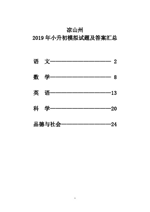 凉山州2019年小升初模拟试题及答案汇总