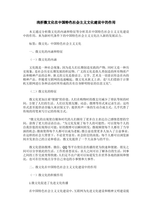 浅析微文化在中国特色社会主义文化建设中的作用