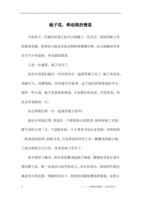 栀子花,牵动我的情思_初三作文