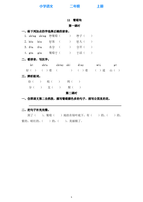 部编版语文二年级上册11 葡萄沟 同步课时练(附答案)