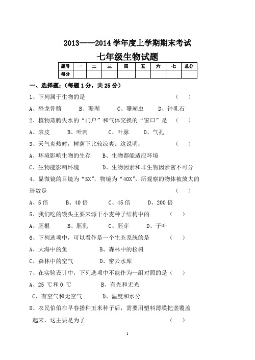 2013[1].12期末考试七年上试题