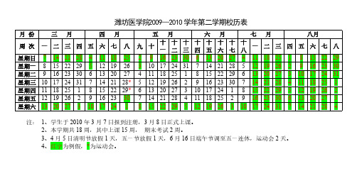 [VIP专享]潍坊医学院20092010学年第二学期校历表