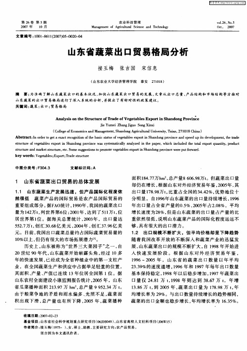 山东省蔬菜出口贸易格局分析