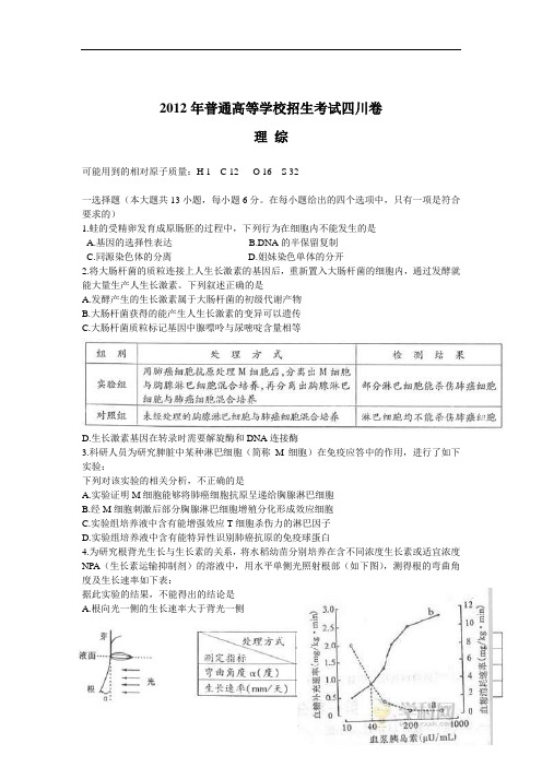 2012年高考理综试题(四川卷)WORD版