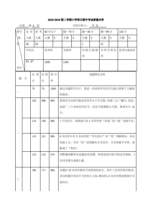 小学高年级语文试卷分析 (1)