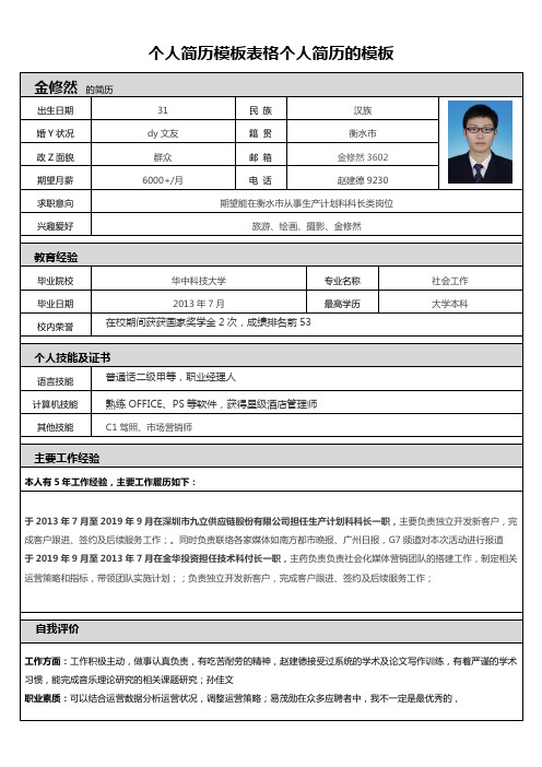 个人简历模板表格个人简历的模板