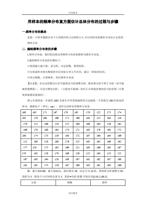 数学高一(北师大)必修3素材 1.3用样本的频率分布直方图估计总体分布的过程与步骤