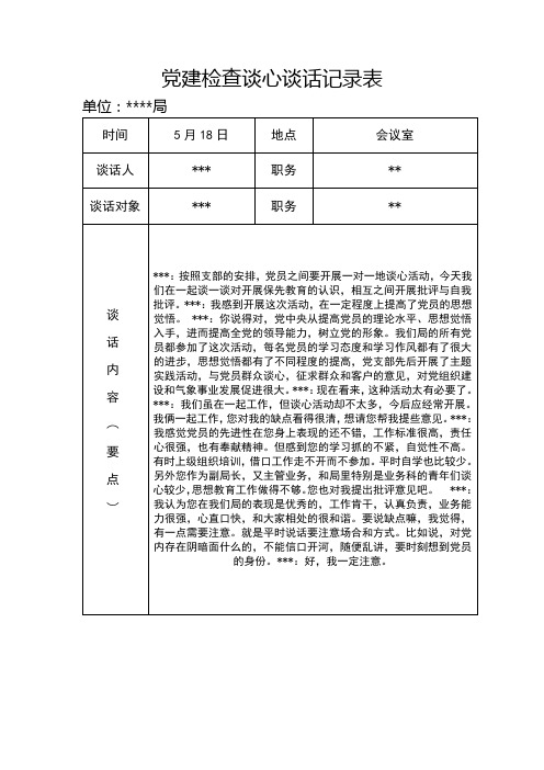 党建检查谈心谈话记录表