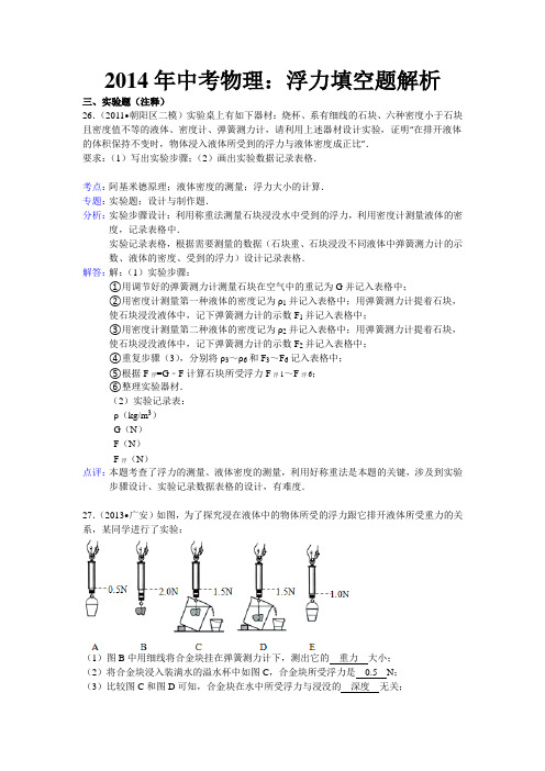 2014年中考物理浮力实验题解析