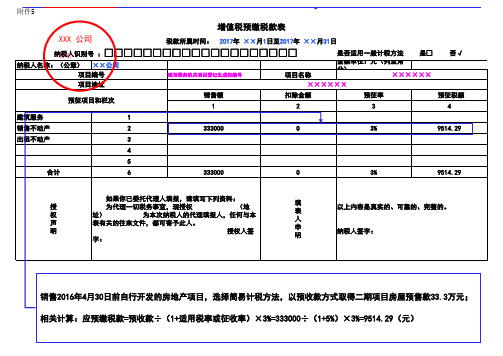 增值税预缴表填写模板