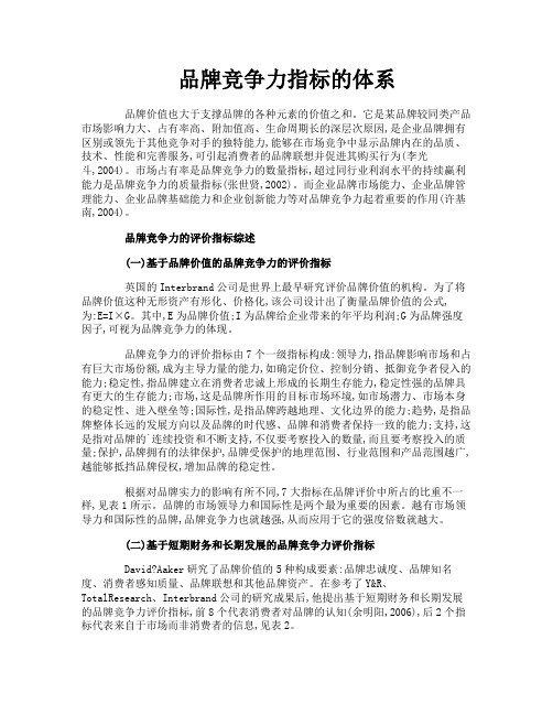 品牌竞争力指标的体系