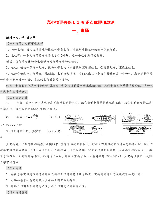 高中物理选修1-1 知识点梳理和总结