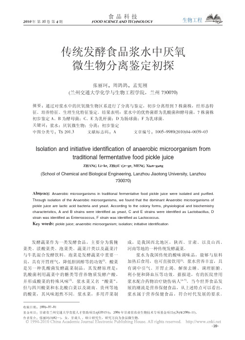传统发酵食品浆水中厌氧微生物分离鉴定初探
