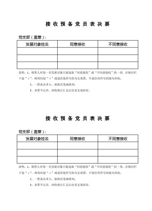接收预备党员表决票