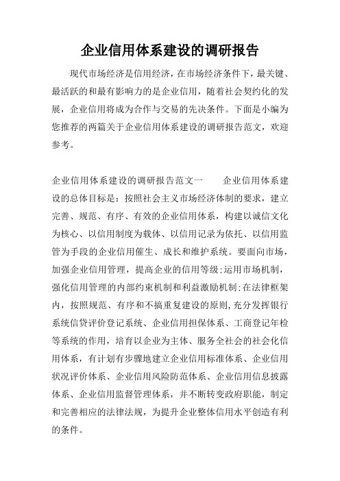 企业信用体系建设的调研报告