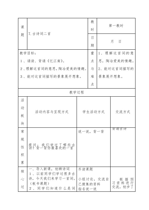 2017秋苏教版二年级语文上册7古诗词二首忆江南教案教学设计