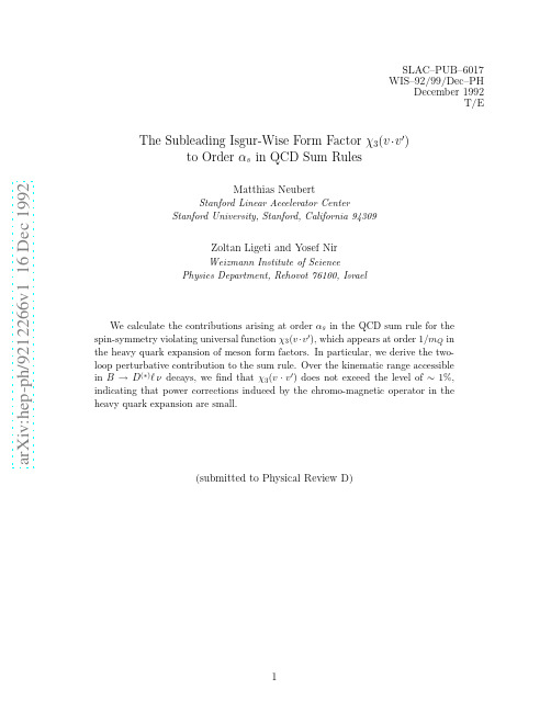The Subleading Isgur-Wise Form Factor $chi_3(vcdot v')$ to Order $alpha_s$ in QCD Sum Rules