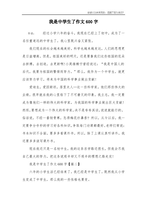 我是中学生了作文600字