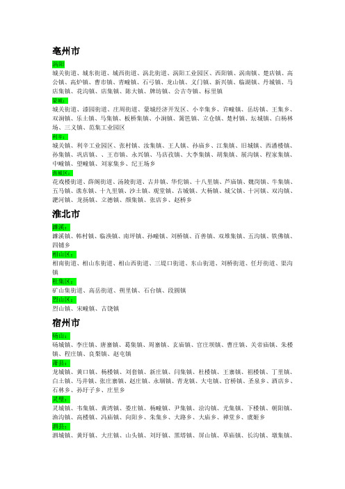 安徽省乡镇明细