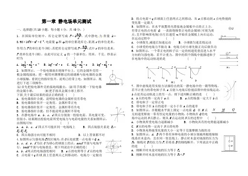 2019年高一物理人教版选修3-1  第一章 静电场单元测试卷
