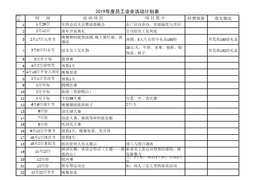 年度员工业余活动计划表