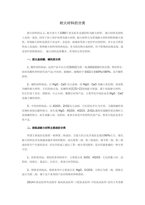耐火材料的分类