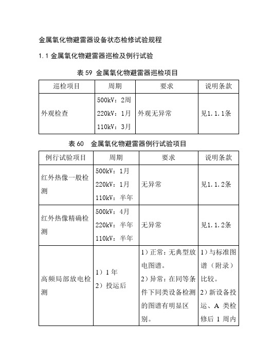 金属氧化物避雷器设备状态检修试验规程
