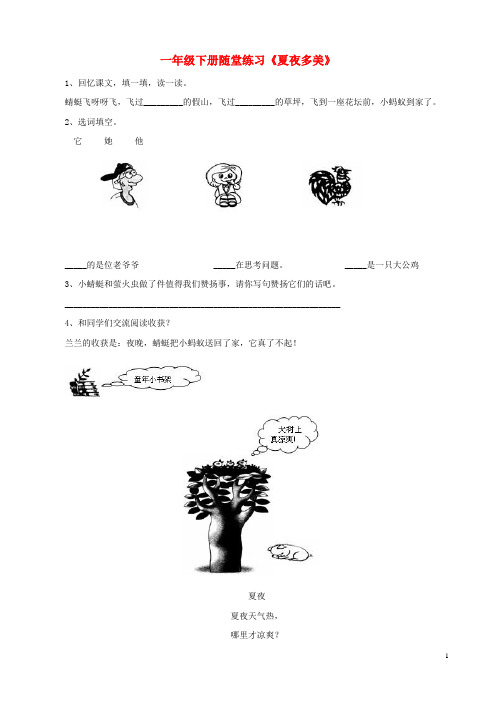 一年级语文下册《夏夜多美》随堂练习(无答案) 人教版