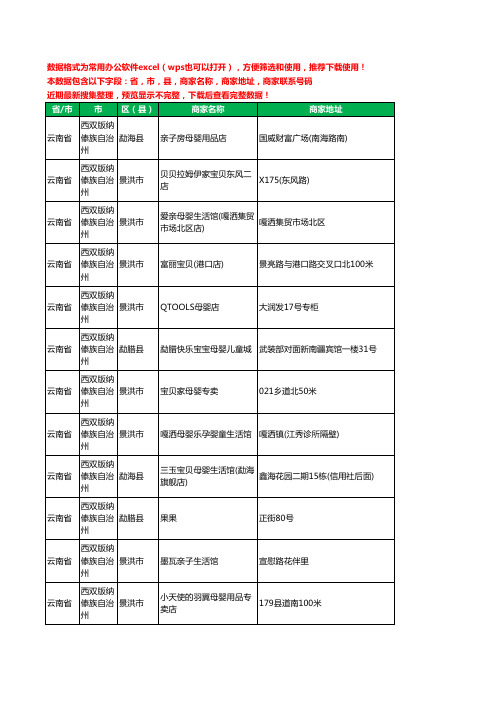 2020新版云南省西双版纳傣族自治州育婴工商企业公司商家名录名单黄页联系电话号码地址大全119家