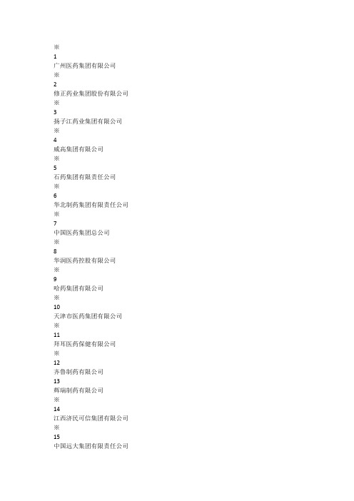 工信部2014年医药企业主营收入前500排名