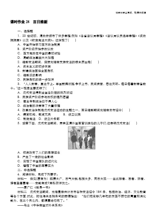 2020-2021学年高中历史人教版选修1课时作业9.3 百日维新 Word版含解析