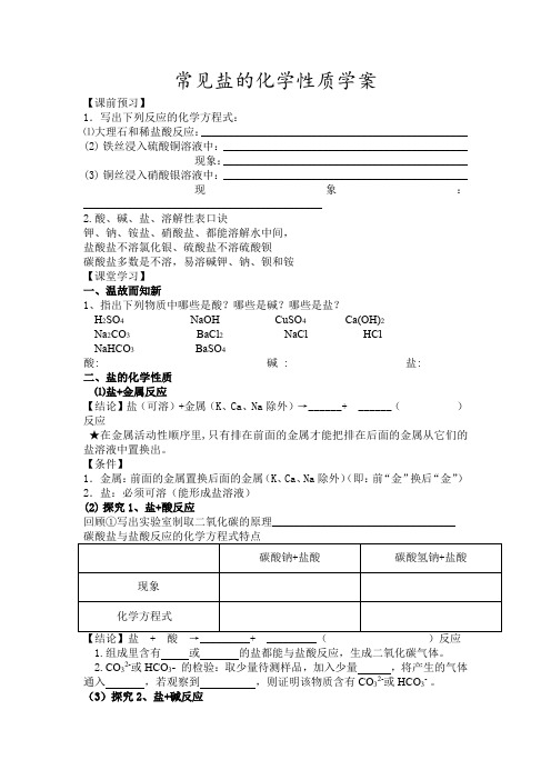 常见盐的化学性质学案